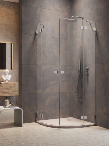 Essenza Pro Brushed Nickel PDD íves szálcsiszolt króm zuhanykabin 80x80 átlátszó