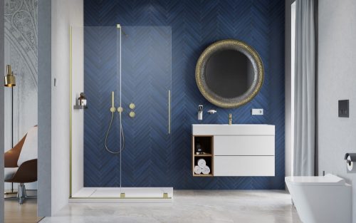 Furo Brushed Gold Walk-in szálcsiszolt arany zuhanyfal 80 balos átlátszó