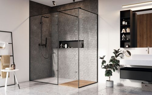 Modo New Black III Frame Walk-in fekete zuhanyfal 50x50 átlátszó