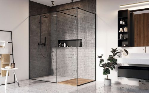 Modo X Black III Frame Walk-in fekete zuhanyfal 50x50 átlátszó